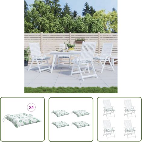 The Living Store Coussins de chaise lot de 4 à motif de feuilles 50x50x7 cm - Coussin De Chaise - Coussin Décoratif - Coussin Extérieur - Coussin Jardin - Coussin Confortable