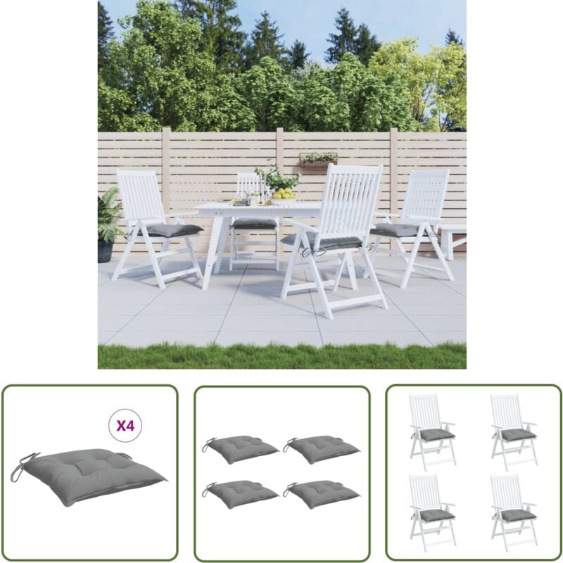 The Living Store - Coussins de chaise lot de 4 gris 50x50x7 cm tissu oxford - Coussins De Chaise - Coussin Exterieur - Coussin Jardin - Coussin