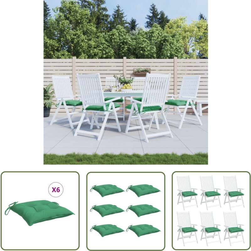 The Living Store - Coussins de chaise lot de 6 vert 40x40x7 cm tissu oxford - Coussins De Chaise - Coussins Exterieurs - Coussins Décoratifs