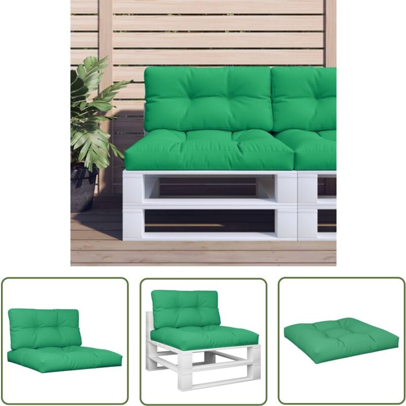 The Living Store - Coussins de palette lot de 2 vert tissu - Coussins Exterieurs - Coussins Jardin - Coussins Terrasse - Coussin Confortable