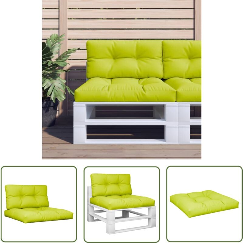 The Living Store - Coussins de palette lot de 2 vert vif tissu - Coussins Exterieurs - Coussins Jardin - Coussins Terrasse - Coussin Confortable
