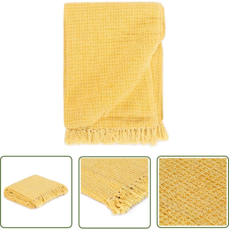 Couverture en coton 125 x 150 cm Jaune moutarde - Couverture En Coton - Jeté Moelleux - Plaid Coloré - Décoration Intérieure - Couvertures Douces