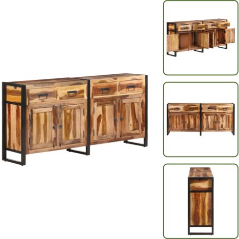 The Living Store Credenza 172x35x80 cm in Legno di Acacia con Finitura Ambra - Credenza in acacia