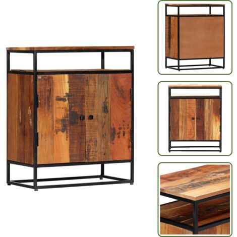 The Living Store Credenza 60x35x76 cm in Legno Massello di Recupero e Acciaio - Credenza in legno massello