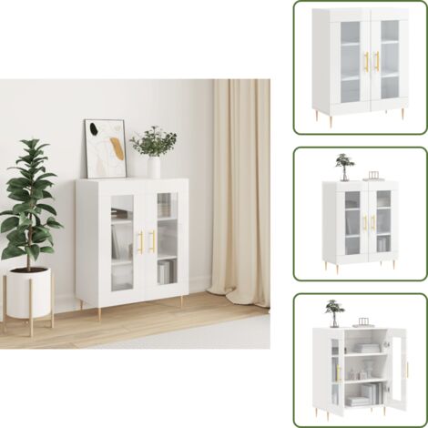 The Living Store Credenza 69,5x34x90 cm in Legno Multistrato Bianco Lucido - Credenza in legno
