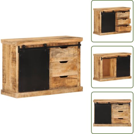 The Living Store Credenza 80x30x55 cm in Legno Grezzo Massello di Mango - Credenza mango