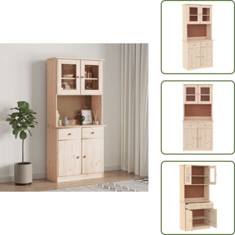 The Living Store Credenza ALTA 77x35x165 cm in Legno Massello di Pino - Credenza alta