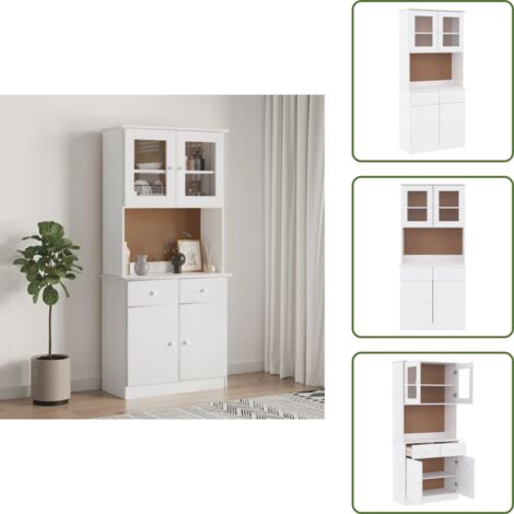 The Living Store Credenza ALTA Bianca 77x35x165 cm in Legno Massello di Pino - Credenza alta