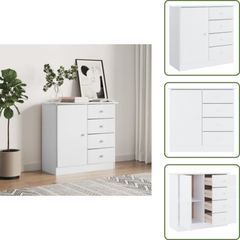 The Living Store Credenza ALTA Bianca 77x35x73 cm in Legno Massello di Pino - Credenza alta