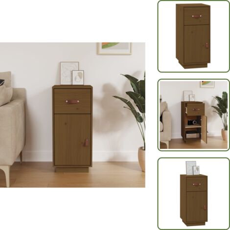 The Living Store Credenza ambra 34x40x75 cm in Legno Massello di Pino - Credenza marrone