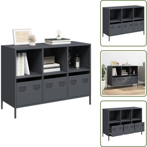 The Living Store Credenza Antracite 101,5x39x73,5cm in Acciaio Laminato a Freddo - Credenza antracite