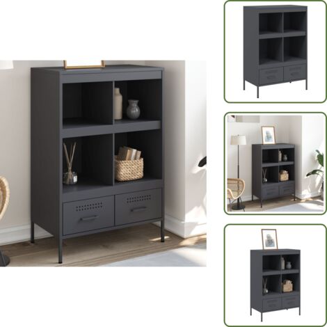 The Living Store Credenza Antracite 68x39x101,5 cm Acciaio - Credenza industriale