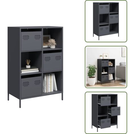 The Living Store Credenza Antracite 68x39x103,5 cm Acciaio - Credenza antracite
