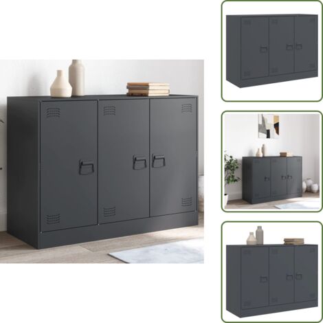 The Living Store Credenza Antracite 99x39x73 cm in Acciaio - Credenza antracite