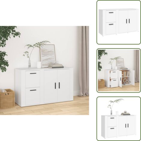 The Living Store Credenza Bianca 100x33x59,5 cm in Legno Multistrato - Credenza bianca