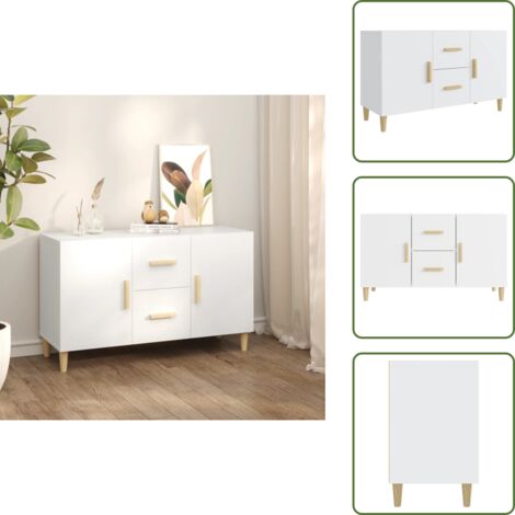 The Living Store Credenza Bianca 100x36x60 cm in Legno Multistrato - Credenza bianca