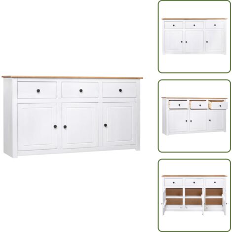 The Living Store Credenza Bianca 135x40x80 cm in Legno Massello di Pino Panama - Credenza in pino