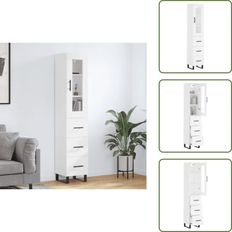 The Living Store Credenza Bianca 34,5x34x180 cm in Legno Multistrato - Credenza moderna