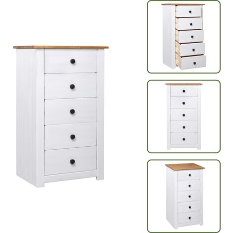 The Living Store Credenza Bianca 46x40x89 cm in Legno Massello di Pino Panama - Credenza in pino