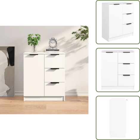 The Living Store Credenza Bianca 60x30x70 cm in Legno Multistrato - Credenza bianca