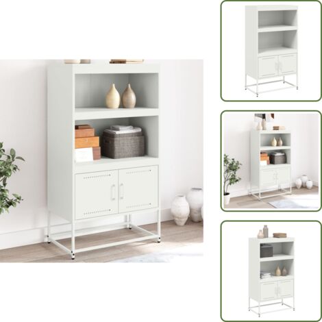 The Living Store Credenza Bianca 68,5x38,5x123,5 cm in Acciaio - Credenza industriale