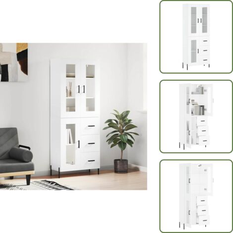 The Living Store Credenza Bianca 69,5x34x180 cm in Legno Multistrato - Credenza bianca