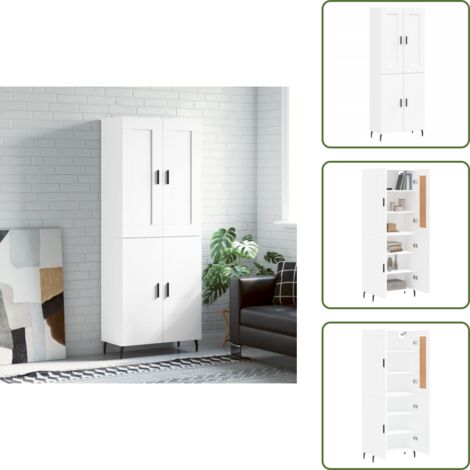 The Living Store Credenza Bianca 69,5x34x180 cm in Legno Multistrato - Credenza bianca