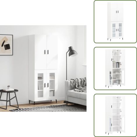 The Living Store Credenza Bianca 69,5x34x180 cm in Legno Multistrato - Credenza in vetro