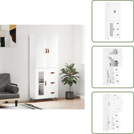 The Living Store Credenza Bianca 69,5x34x180 cm in Legno Multistrato - Credenza moderna