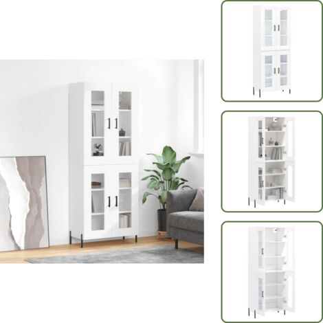 The Living Store Credenza Bianca 69,5x34x180 cm in Legno Multistrato - Credenza moderna