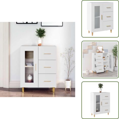 The Living Store Credenza Bianca 69,5x34x90 cm in Legno Multistrato - Credenza bianca