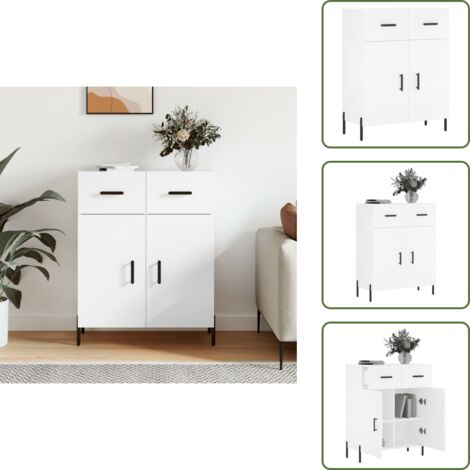 The Living Store Credenza Bianca 69,5x34x90 cm in Legno Multistrato - Credenza moderna