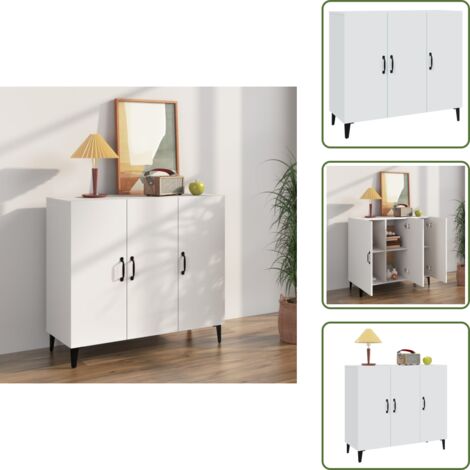 The Living Store Credenza Bianca 90x34x80 cm in Legno Multistrato - Credenza industriale