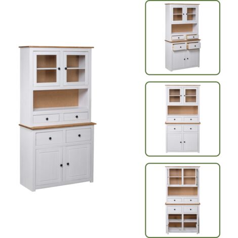 The Living Store Credenza Bianca 93x40,5x180 cm in Legno Massello di Pino Panama - Credenza in pino