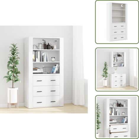 The Living Store Credenza Bianca in Legno Multistrato - Credenza in legno multistrato