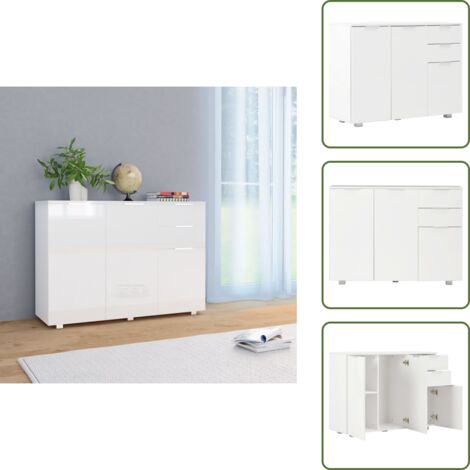 The Living Store Credenza Bianco Lucido 107x35x80,5 cm - Armadio