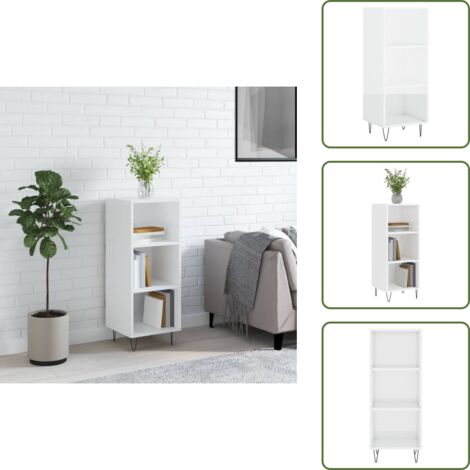 The Living Store Credenza Bianco Lucido 34,5x32,5x90 cm in Legno Multistrato - Credenza moderna