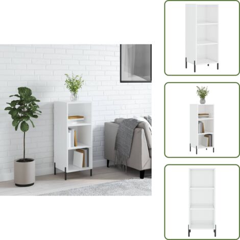 The Living Store Credenza Bianco Lucido 34,5x32,5x90 cm in Legno Multistrato - Credenza moderna