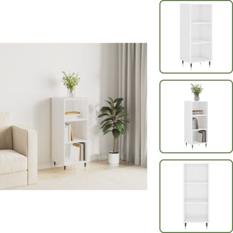 The Living Store Credenza Bianco Lucido 34,5x32,5x90 cm in Legno Multistrato - Credenza moderna