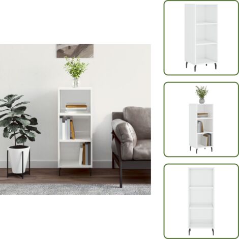 The Living Store Credenza Bianco Lucido 34,5x32,5x90 cm in Legno Multistrato - Credenza moderna