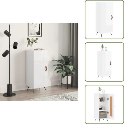 The Living Store Credenza Bianco Lucido 34,5x34x90 cm in Legno Multistrato - Credenza moderna