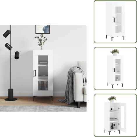 The Living Store Credenza Bianco Lucido 34,5x34x90 cm in Legno Multistrato - Credenza moderna