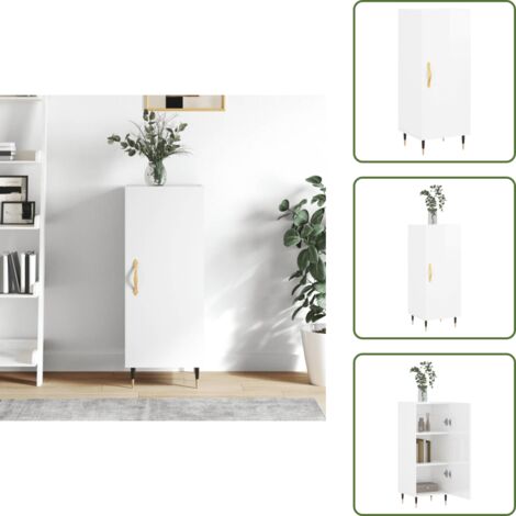 The Living Store Credenza Bianco Lucido 34,5x34x90 cm in Legno Multistrato - Credenza moderna