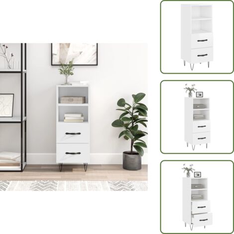 The Living Store Credenza Bianco Lucido 34,5x34x90 cm in Legno Multistrato - Credenza moderna