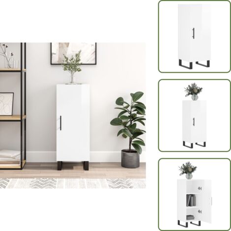 The Living Store Credenza Bianco Lucido 34,5x34x90 cm in Legno Multistrato - Credenza moderna