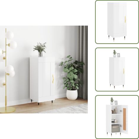 The Living Store Credenza Bianco Lucido 34,5x34x90 cm in Legno Multistrato - Credenza moderna
