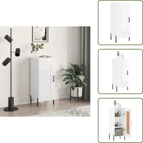 The Living Store Credenza Bianco Lucido 34,5x34x90 cm in Legno Multistrato - Credenza moderna