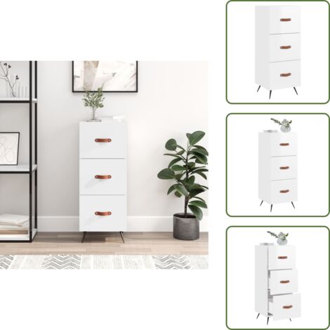 The Living Store Credenza Bianco Lucido 34,5x34x90 cm in Legno Multistrato - Credenza moderna
