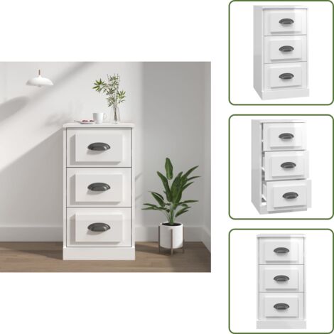 The Living Store Credenza Bianco Lucido 36x35,5x67,5 cm in Legno Multistrato - Credenza moderna