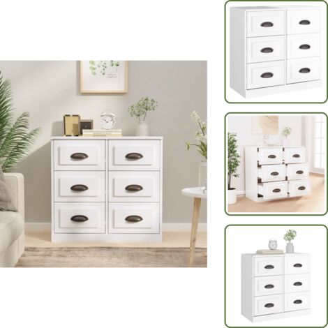 The Living Store Credenza Bianco Lucido 70x35,5x67,5 cm in Legno Multistrato - Credenza classica